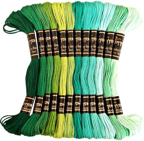 12 Skeins Embroidery Thread, 12 Colors Embroidery Floss Set, Cross-Stitch Threads for Hand Embroidery, String Art(Green Series)