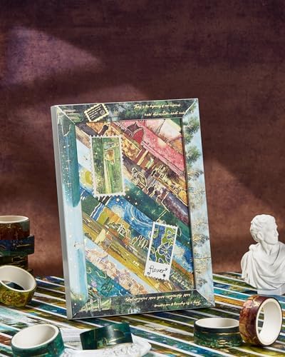 Landscape Washi Tape Set in Oil Painting Style 20 Rolls Scenery Drawing Masking Gold Foil Graphic Decorative Tapes for Arts, DIY Crafts, Journals, Planners, Scrapbook, Wrapping (Classic)