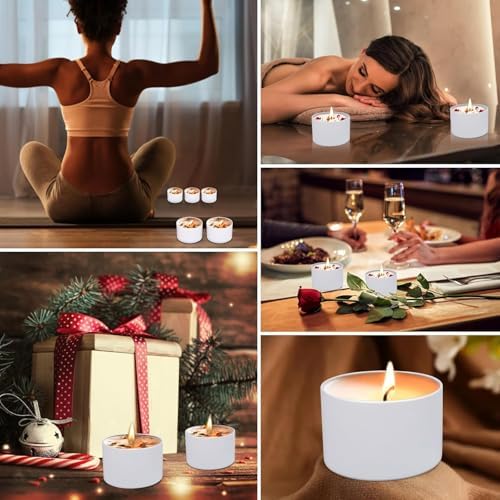 24-Pack 8oz Candle Tins with Wood-Grain Printing Lids, Metal Candle Jars for Candle Making, Empty Containers Vessels Bulk for Small Business & Beginners DIY Storage -Wood White