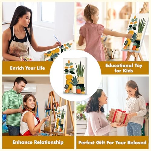 Bowetile Framed Paint by Numbers Flower Kit for Adults, Adults' Paint-by-Number Kits on Canvas, Painting by Numbers Flower Pot, DIY Acrylic Number Painting for Home Wall Decor, 8x12in