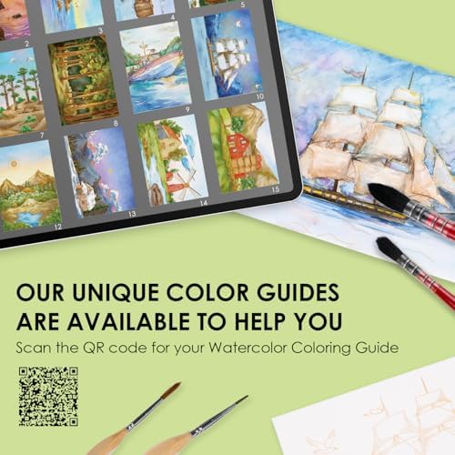Grabie Watercolor Coloring Book, 15 A5 Cotton Sheets, Landscape Themed