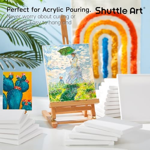 Shuttle Art Canvas for Painting, 20-Piece Multi-Pack 5x7 & 8x10 Inch Stretched Canvas, 100% Cotton, Primed White Blank Canvases, Ideal Art Supplies for Kids Acrylic Oil Acrylic Pouring