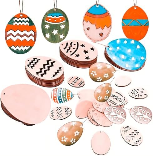 Wooden Egg Ornament, 10pcs Wooden Easter Decorations 3.5x2.7In Used for Painting and Decoration DIY Technology, Hanging skrnrhrery