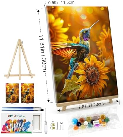 ATDMS Bird Paint by Numbers Kit for Adults with Frame Landscape Paint by Number with Easel DIY Flower Adult Paint by Number Kits Sunflower Paint by Numbers Kit on Canvas for Home Wall Decor 8x12 Inch
