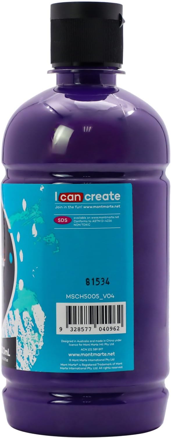 Mont Marte Signature Purple Acrylic Paint, 16.9oz (500ml), Semi-Matte Finish, Suitable for Canvas, Wood, Fabric, Leather, Cardboard, Paper, MDF and Crafts