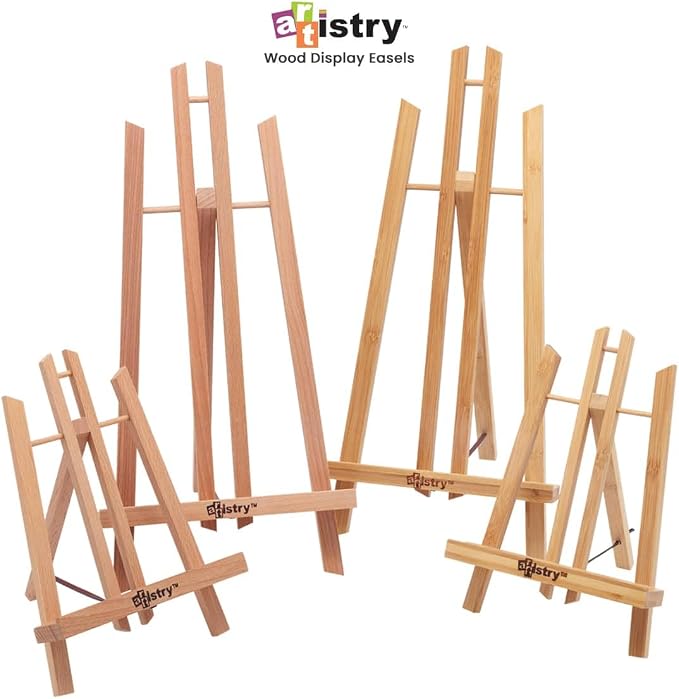 Stein Design Natural Beechwood Display Easel - Elm Finish - Small 7-1/2" x 11" Table Top Easel Stand for Painting, Adjustable A-Frame Construction, Ideal for Wedding Signage and Painting Parties
