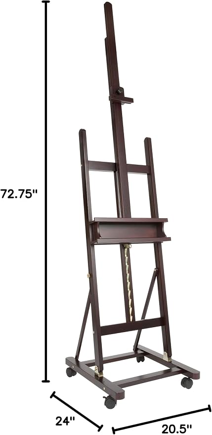 SoHo Urban Artist Wooden Easel - H-Frame Studio Easel for Tabletop Easels for Painting & Drawing Desk, Supports Canvases Up to 71", Mahogany Finish, Adjustable with Locking Casters