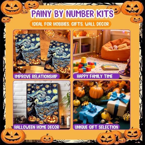 Halloween Paint by Numbers for Adults, Pumpkin Paint by Number on Canvas