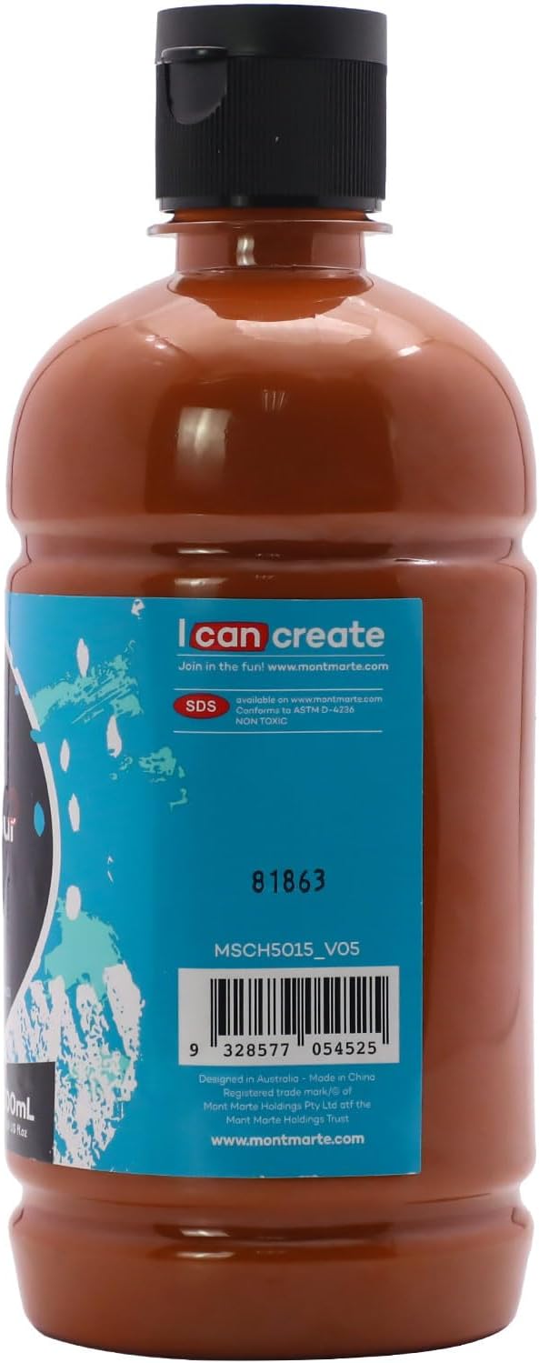 Mont Marte Signature Burnt Sienna Acrylic Paint, 16.9oz (500ml), Semi-Matte Finish, Suitable for Canvas, Wood, Fabric, Leather, Cardboard, Paper, MDF and Crafts