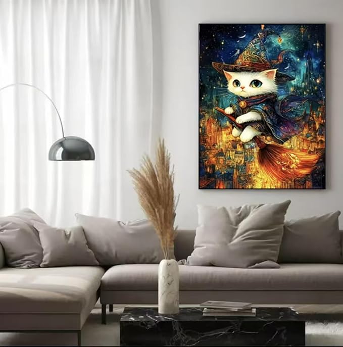 YUXUANKANG Wizard Cat Diamond Painting Kit, DIY Craft Activity, Resin, 12x16 Inch, Fantasy Theme, Adult