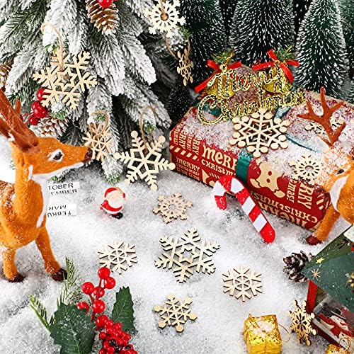 Blulu 100 Pcs Christmas Wooden Snowflakes Crafts, Natural, 2 in,3.1 in