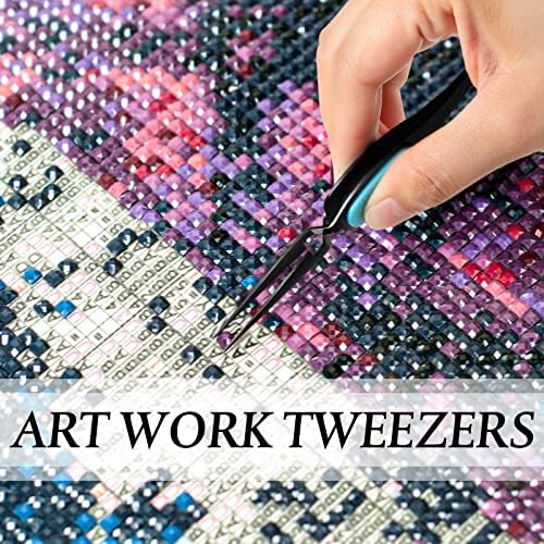 Chumia Craft Tweezer Precision Curved Straight Fine Tip Craft, Black and Blue