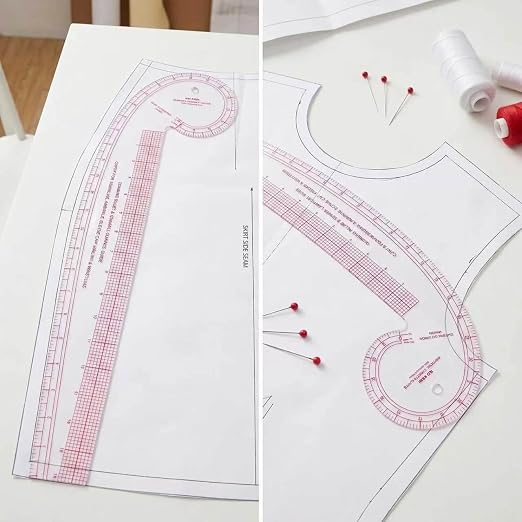 Sewing Rulers,Clear Metric French Curve Sewing Rulers Set for Pattern Making Drafting,Quilting,Clear Plastic Fashion Designer Ruler Kit in Inches, 6PCS