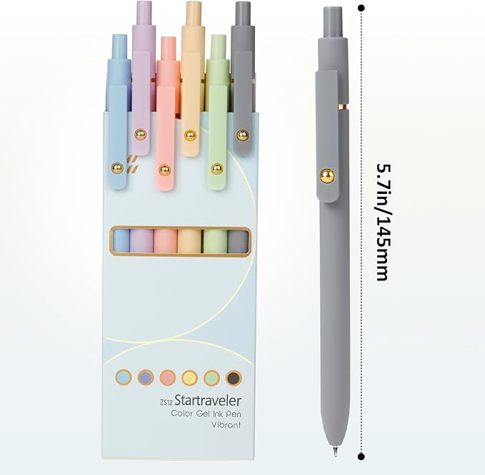 FIOVER Colored Gel Pens 6 Pack 0.7mm Medium Point Pens for Journaling