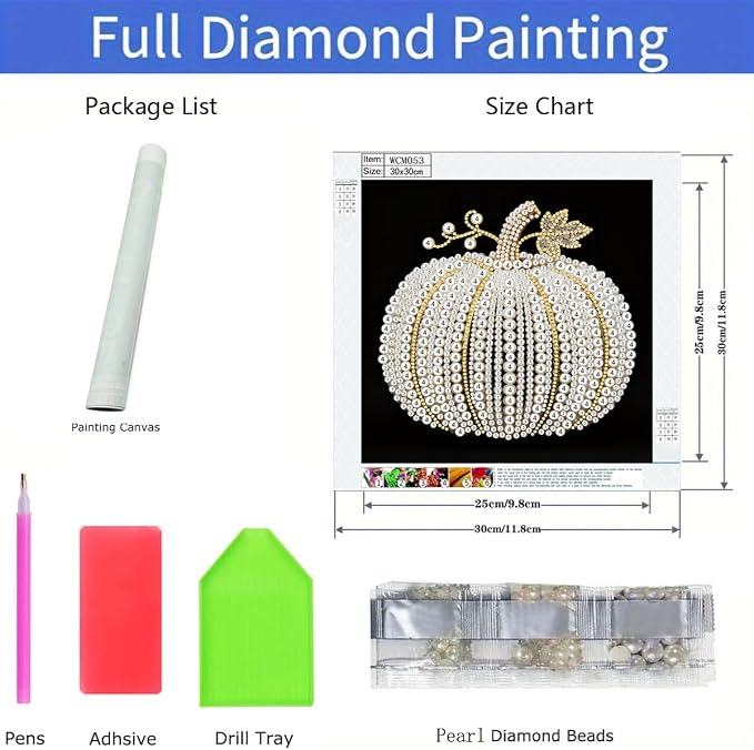 Morudeor Diamond Art Pearl Painting Kits for Adults,Special Shape Diamond Art Kits for Pumpkin, DIY 3D Plastic Pearl Painting Kit for Home Decoration 12 × 12 inch