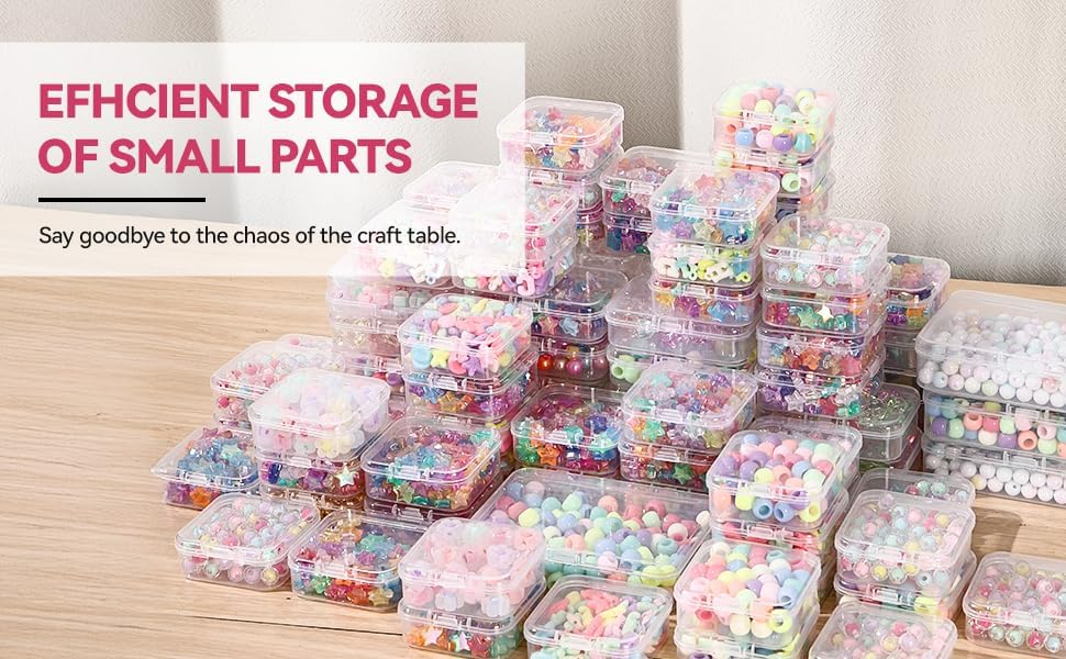 VTG Bead Organizer Box, 56 Pcs Small Plastic Containers with Lids and 3-Tier Stackable Storage Box, Clear Organizers for Jewelry Toys Craft Storage