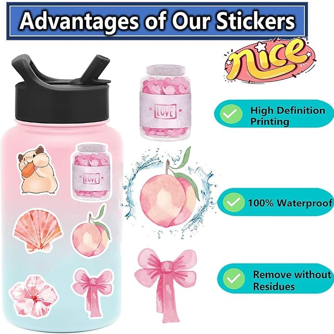 50pcs Coquette Pink Bows Stickers Vintage Aesthetic Stickers Pink Bear Living Graffiti Water Bottles Laptop Computer Phone Guitar