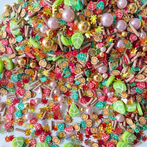 100G Polymer Clay Sprinkles for Crafts, Thanksgiving Pumpkin Embellishments for DIY Crafts Nail Art Lip Gloss Supplies Cellphone Decoration Accessories (Coffee)