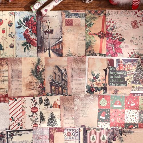 icceemee 200 Sheets Christmas Scrapbook Paper Set – Christmas Themed Craft Collage Paper for Junk Journaling, Bullet Journal, Poster Decor, Room Decoration, Card Making, and Gift Wrapping