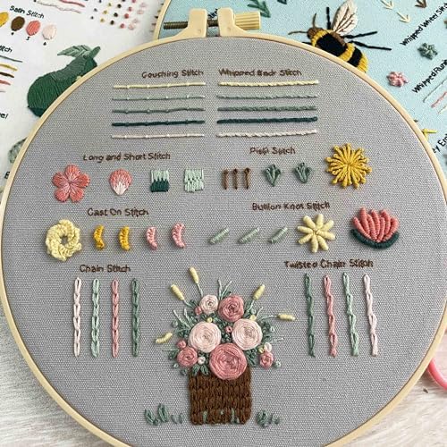 Myfelicity 3 Embroidery kit for Beginners, Beginner Embroidery Kit for Adults. Starter Kits to Learn 28 Different Stitches, Including Fabric with Prints, Threads, Needles, Hoop and Video tutorialsā¦