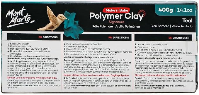 Mont Marte Make n Bake Polymer Clay Signature Teal 400g (14.1oz) Block, Bake in Oven, Soft and Smooth, Sculpting, Craft, DIY Décor, Jewelry