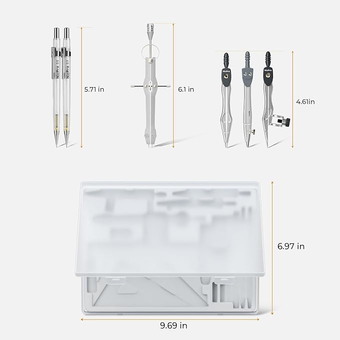 Nicpro 22 PCS Compass Geometry Tools with Case, Drafting Tool Geometry Set | With Swing Arm Protractor, Rulers, Metal Compass, Square Set, Mechanical Pencil, Back to School Supplies for Students