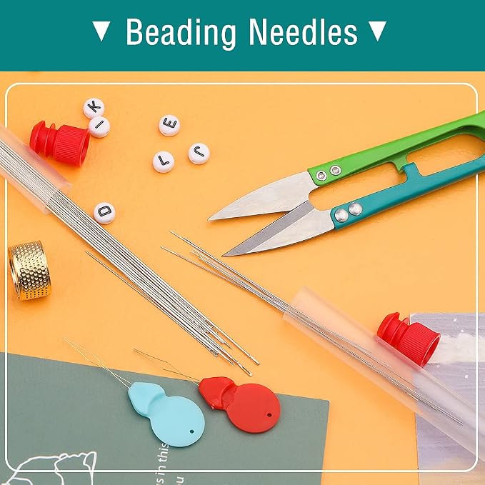 UOOU 28 Pcs Beading Needles, 4 Sizes Beading Needles for Seed Beads | Beading Needle Set 20 Pcs Long Straight Bead Embroidery Needles & 8 Pcs Big Eye Bracelet Needles for Beads Jewelry Making