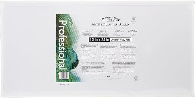 Winsor & Newton Artist's Canvas Board, 12" x 24",White | For Use with Oil, Acrylic & Alkyd Color, Medium Grain Cotton Surface, Ideal for All Techniques, Stretched By Hand