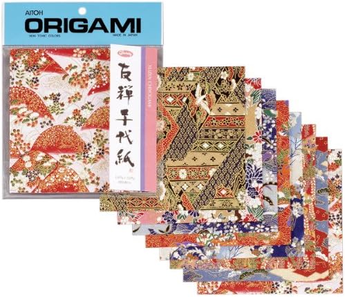Aitoh Yuzen Washi Origami Paper, Red, 8-Pack