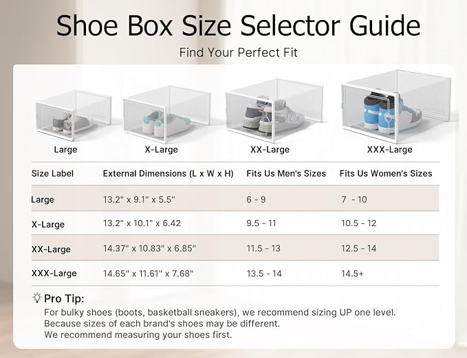 Kuject XX-Large Shoe Storage Boxes 12 Pack, Clear Stackable Shoe Organizer