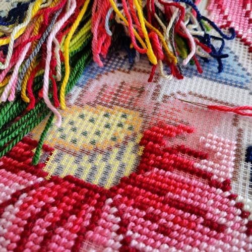 Brvsk Floral Embroidery Kit for Adults and Beginners — Rose by William Morris 16″ × 16″ with Clear, Precise Printed Design on Cotton Canvas; Includes 2 Needles, Yarn, and Easy-Read Chart