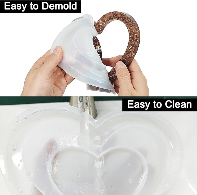 2 Set 3D Photo Frame Resin Molds, FineGood Heart Shape Silicone Molds for Resin, DIY Personalised Picture Frame Epoxy Resin Moulds Art Craft for Wedding Home Decor