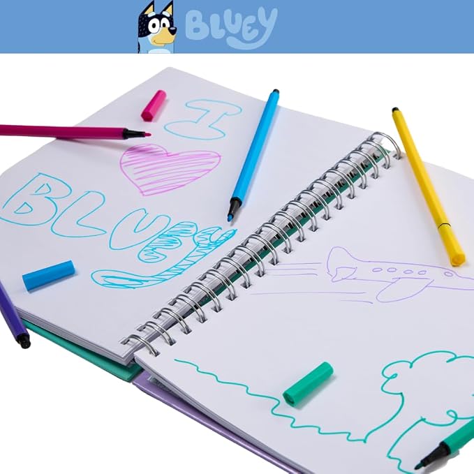 Bluey Sketchbook for Kids with Washable Markers, 86 Blank Pages Spiral Bound, Turquoise