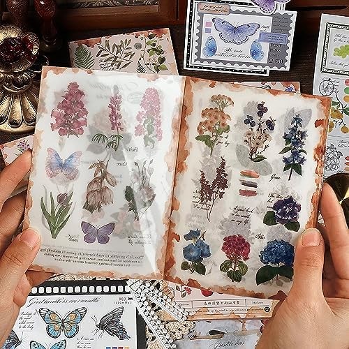 Yoksas 20 Sheets Vintage Nature Flowers Stickers, Ephemera Sticker Book,Floral Washi Sticker for Scrapbooking Bullet Journaling