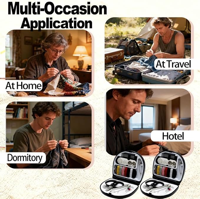 Reroon 2 Pack Mini Travel Sewing Kit for Adult & Kid | Portable Sewing Box Kit Bulk | Small Emergency Repair Set with Thread Scissors Needle for Travel, Beginner DIY Handcraft | Black