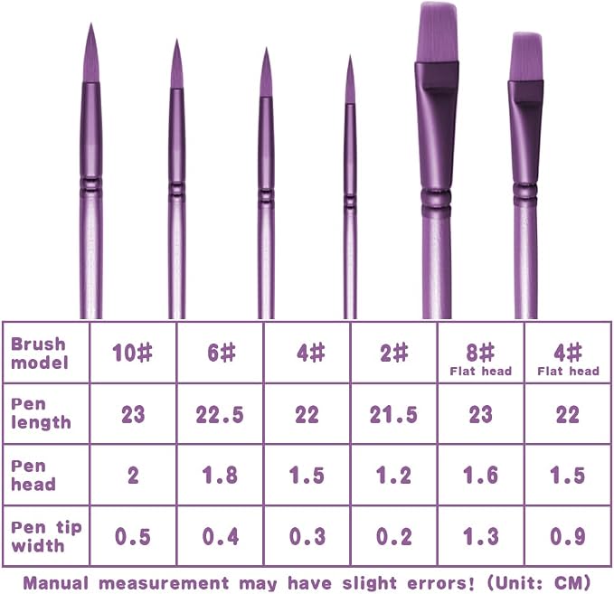 Acrylic Paint Brush Set, 6 pcs Watercolor Brushes, Painting Brush Nylon Hair Brushes for All Purpose Oil Watercolor Painting Beginner Kits (6, Purple)