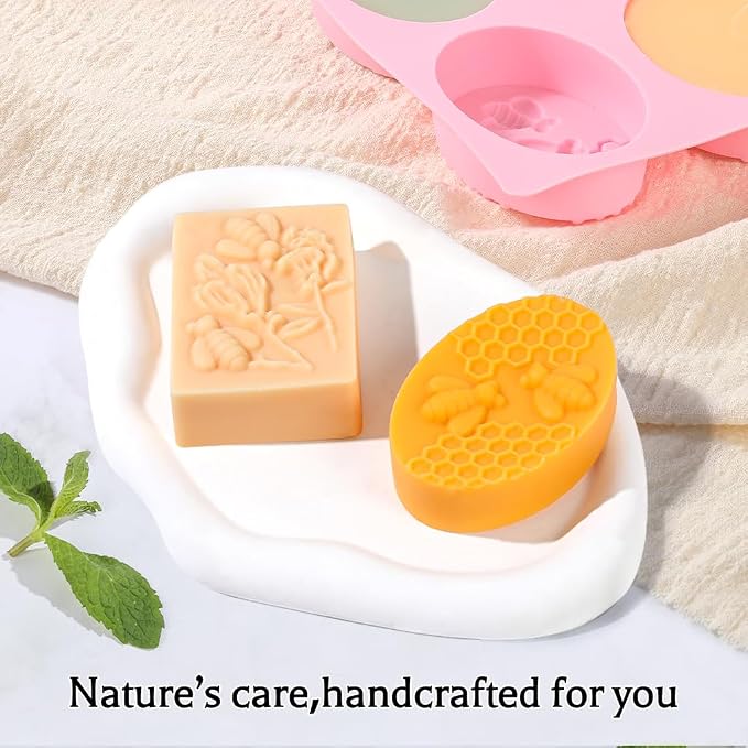 SJ 3D Bee Honeycomb Soap Mold Set, 2-Pack 6-Cavity Silicone Soap Molds | For Soap Making, Wax Melts, Beeswax, Cake & Chocolate, Food Grade Silicone, Easy Release, Reusable