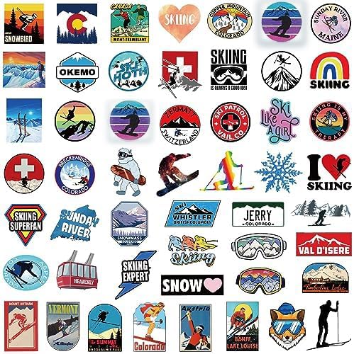 50Pcs Winter Skiing Stickers,Cartoon Skiing Stickers Colorful Vinyl Waterproof Decals for Water Bottle Laptop Luggage Helmet Skateboard Snowboard Guitar Scrapbook Phone Gifts