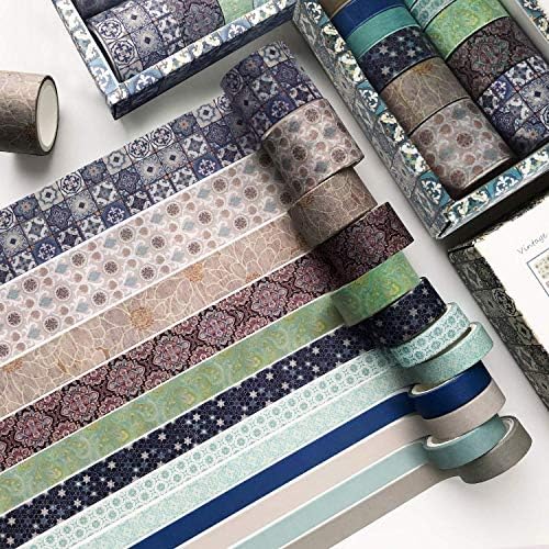 12 Rolls Washi Masking Tapes Set,Vintage Washi Masking Tape