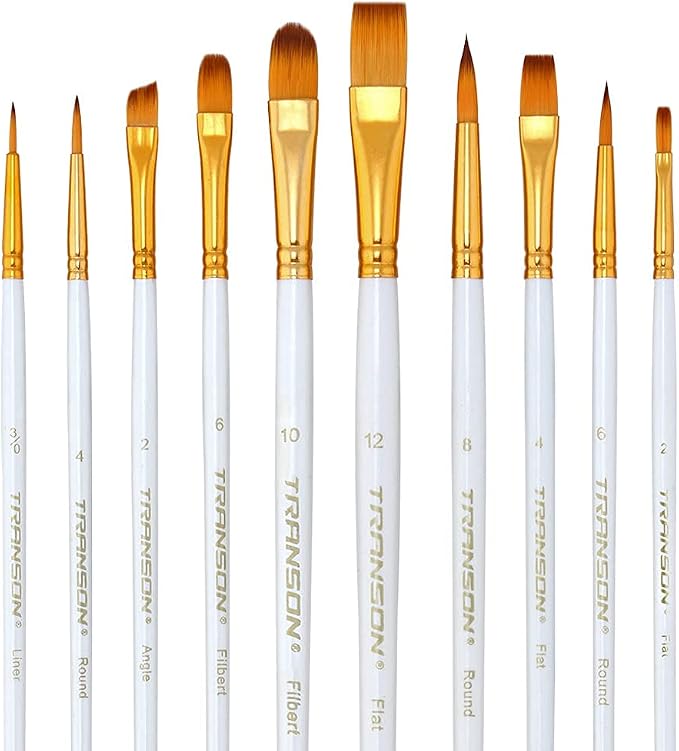 Transon 20pcs Artist Painting Brush Set for Acrylic Watercolor Gouache Hobby Craft Face Rock Painting White