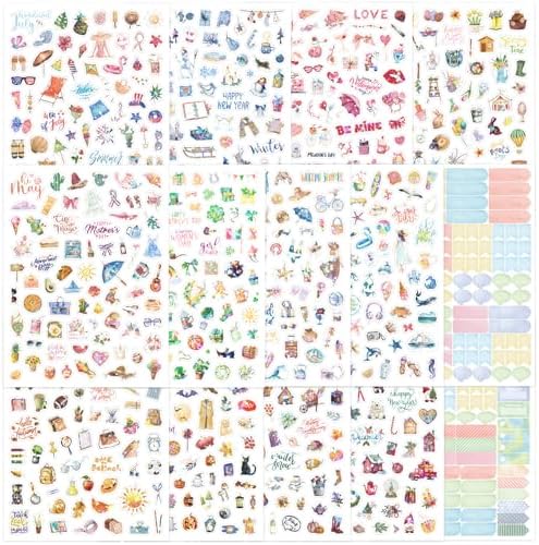 1050Pcs Aesthetic Monthly Planner Stickers, 14 Sheets Holographic Holiday Seasonal Planner Stickers for Scrapbook Supplies Calendar Journaling Daily Planners and Journals, with All Year Holidays