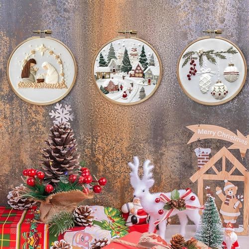 SCECALA 4 Winter Christmas Pack Embroidery Kit for Beginners