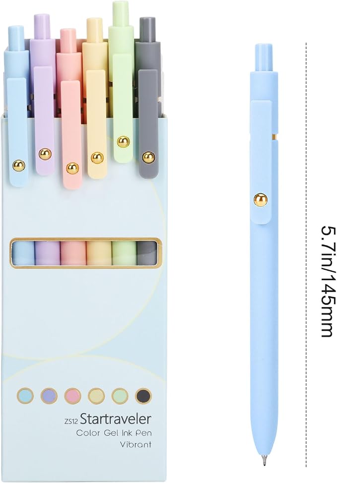 FIOVER Colored Gel Pens 12 Pack 0.7mm Medium Point Pens for Journaling