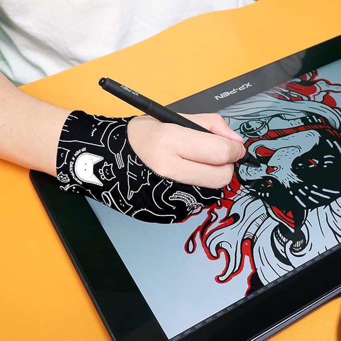 XPPen Digital Drawing Glove - Two-Finger Artist Glove with Cute Cat Print, Suitable for Right and Left Hand