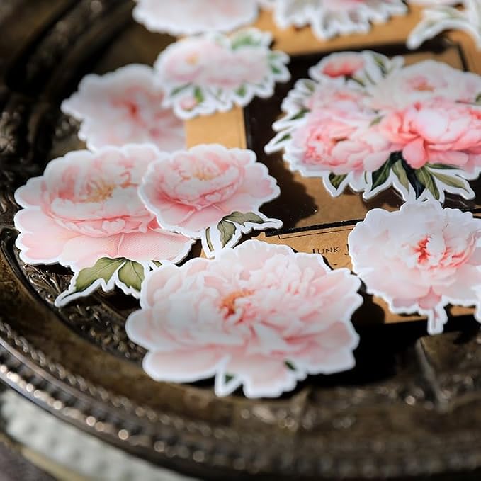 CATaireen Vintage Junk Journal Items Kit Pre Cut Paper Cards Cutout Cardstock Art Aesthetic Decor Hollow Out Craft Elements Small Embellishments Supplies for Adults Scrapbook Pack (Floral Pink)