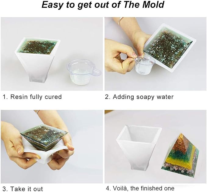 Silicone Resin Molds 5Pcs Resin Casting Molds Including Sphere, Cube, Pyramid, Square, Round with 1 Measuring Cup & 5 Plastic Transfer Pipettes for Resin Epoxy, Candle Wax, Soap, Bowl Mat etc