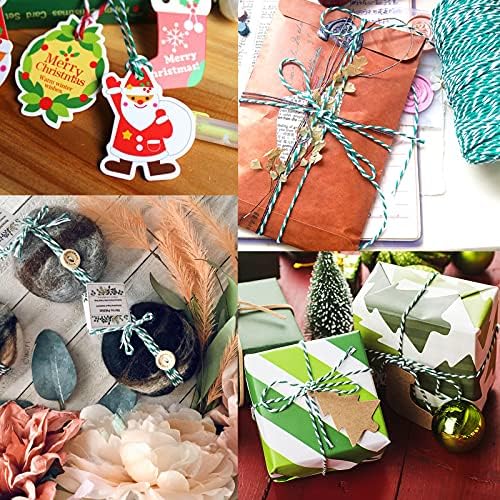 Benvo Pack of 2 Green White Cotton Twine and Red White Packing String Christmas Xmas Twine Rope Ribbon Cord for Baking, Butchers, DIY Crafts Wrapping Ornaments Hanging 656 ft Long