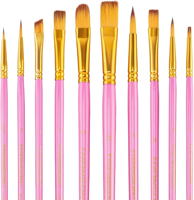 Transon 20pcs Bulk Artist Paint Brush Set for Acrylic Watercolor Gouache Hobby Craft Face Painting Pink