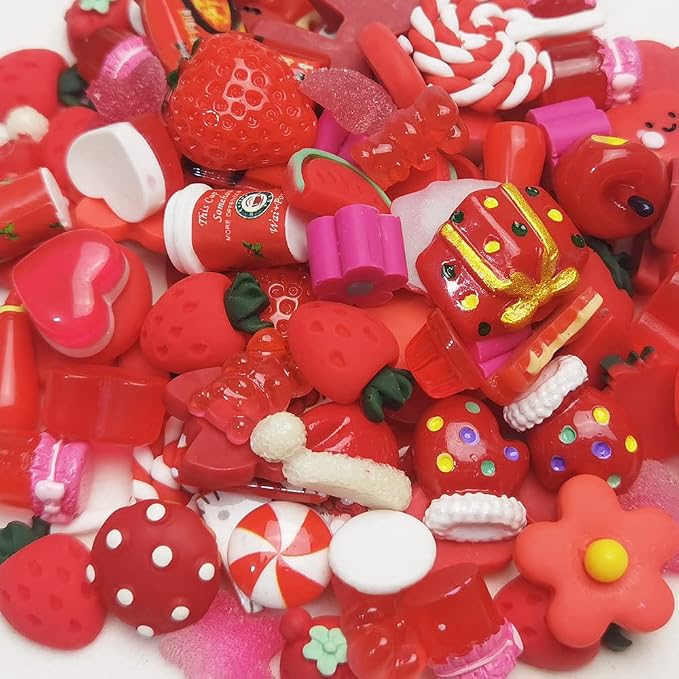 Chenkou Craft 50pcs Lots Mix Assort Christmas Red DIY Flatbacks Resin Flat Back Buttons Scrapbooking (Red)