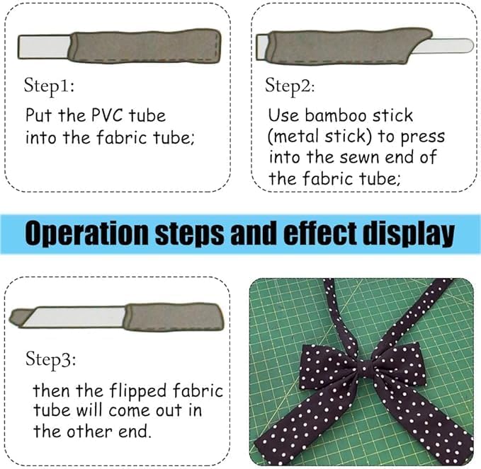 Quick Turn Fabric Set, 3 Sizes Quick Turn Fabric Tube Turners with 2 Crimping Cones, Tube Turner Sewing Tool for Crafts DIY Handmade Knitting Accessories